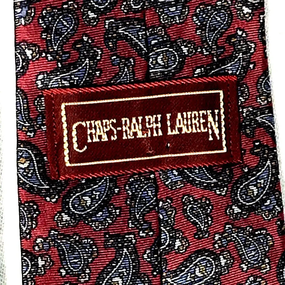 Chaps Ralph Lauren Vintage Tie Paisley Red Purple Silk Academia Old Money Preppy